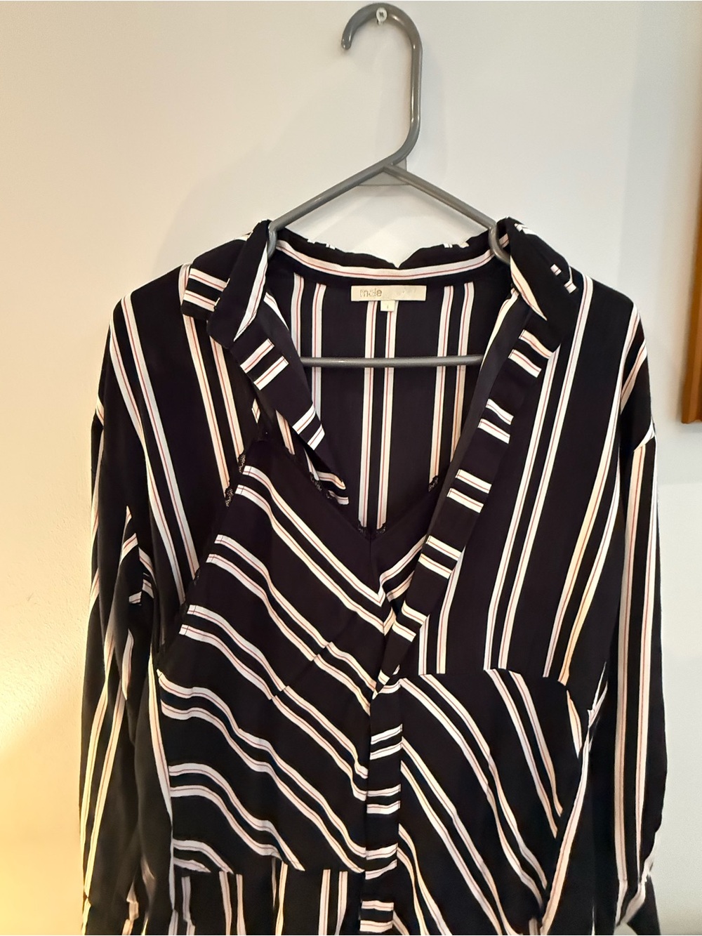 Maje Black and White Striped Button-Down Shirt